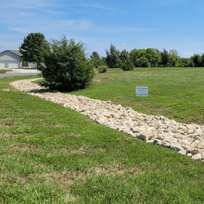 Dry creek bed in yard