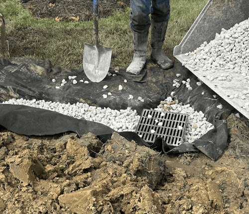 French Drain being filled with gravel