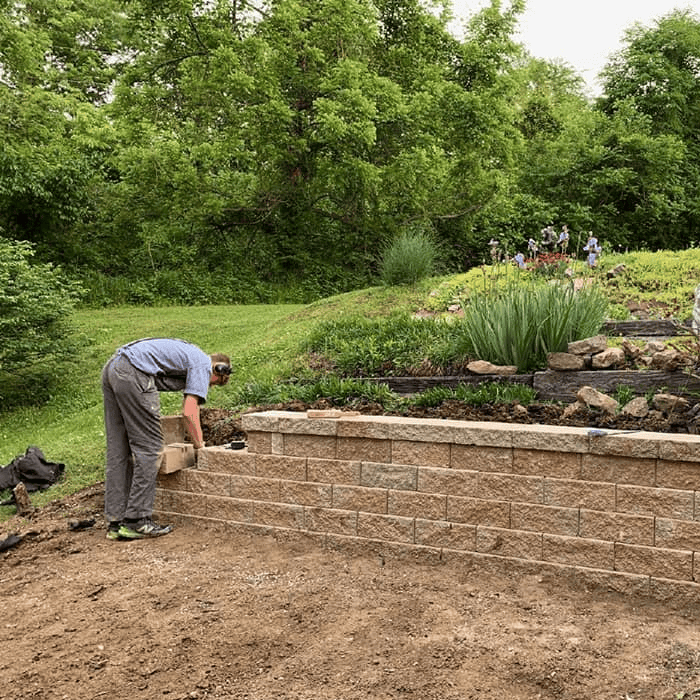 retaining wall being built