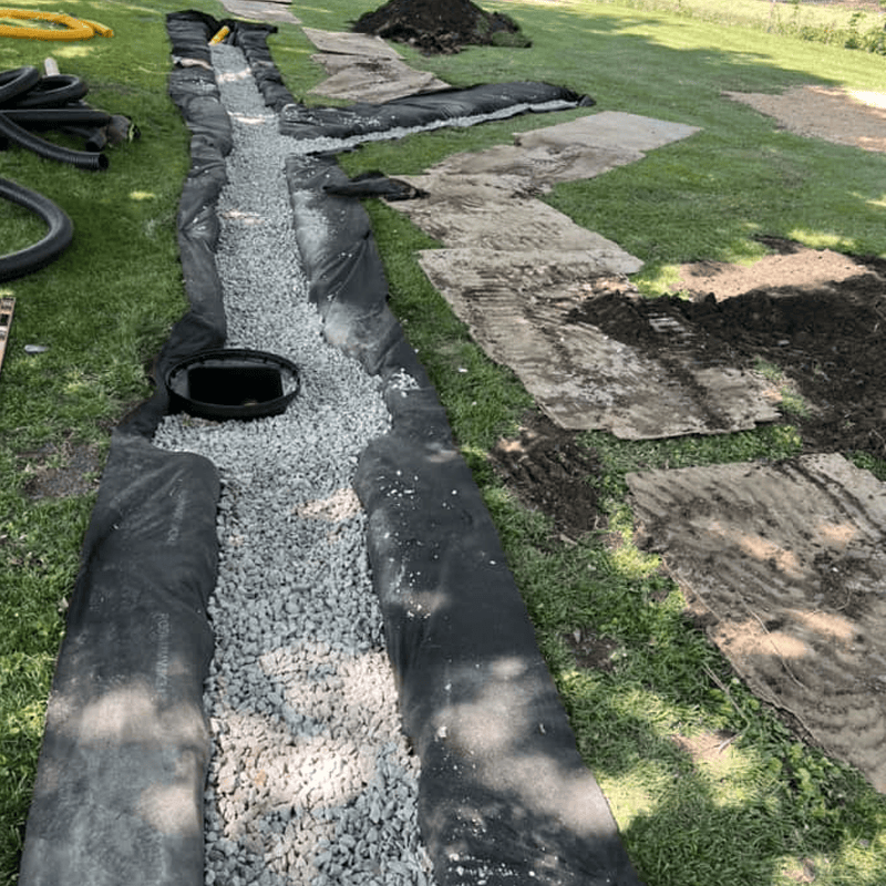 french drain ready to be covered