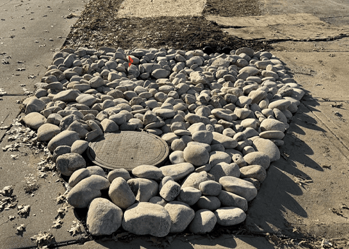 creek bed to hide pipes