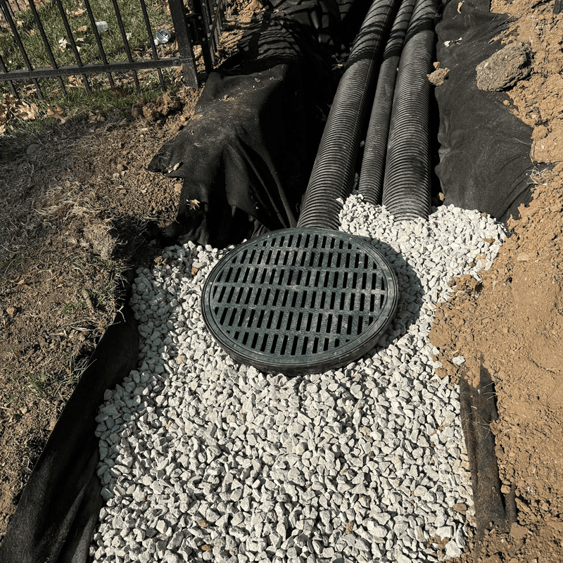 French drain near catch basin