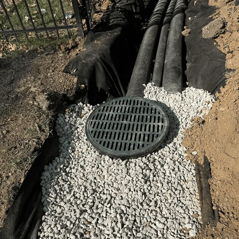 French drain near catch basin