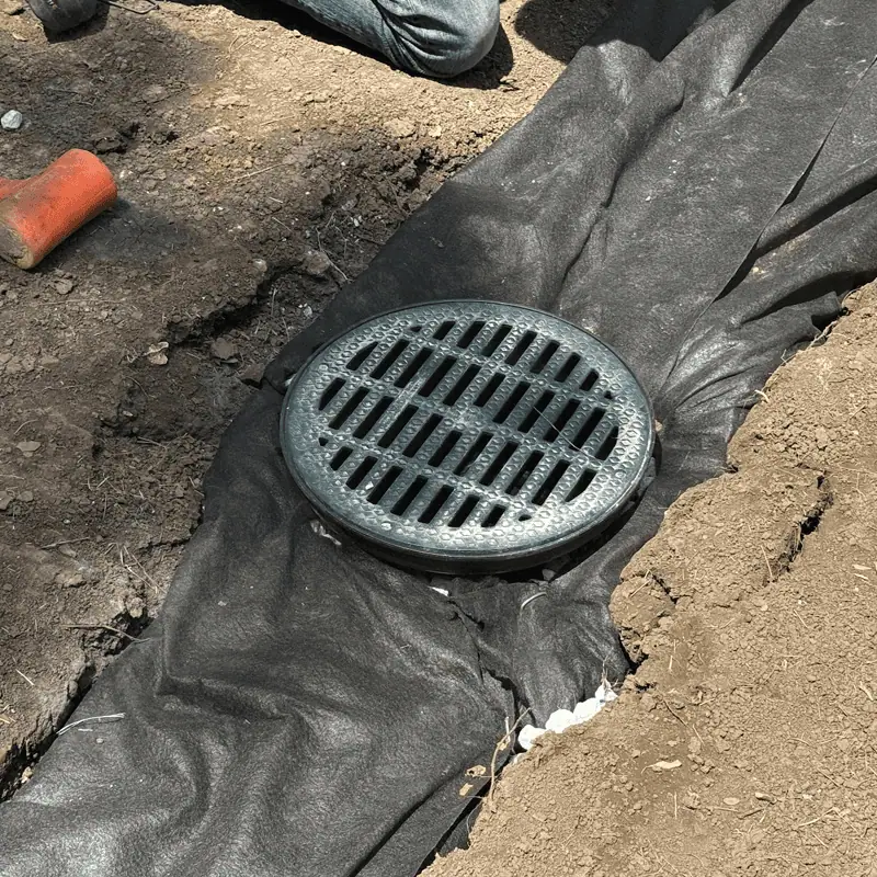french drain fabric around catch basin