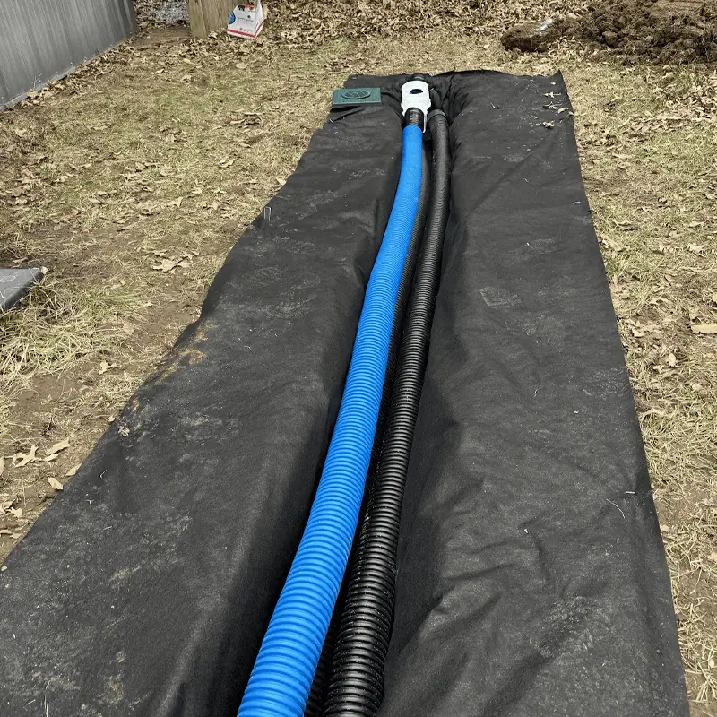 french drain with catch basin line